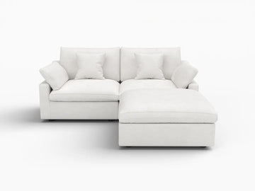 Fundas de sofá seccional Deluxe Slope Cloud | Funda de sofá de chenilla blanca y lino para 2 plazas con 1 otomana