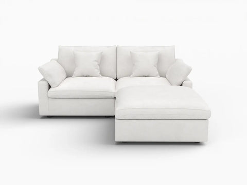Deluxe Slope Cloud Sectional Sofa Covers | White Chenille and Linen Sofa Cover for 2-Seater with 1-Ottoman