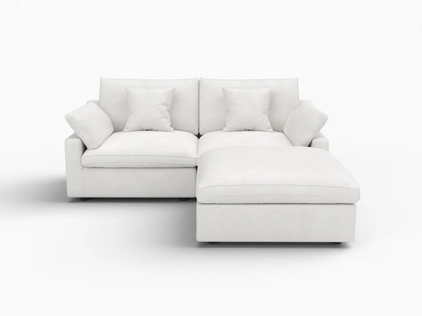 Deluxe Slope Cloud Sectional Sofa Covers | White Chenille and Linen Sofa Cover for 2-Seater with 1-Ottoman