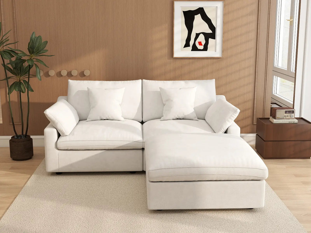 WJS Home 3 Piece Linen White Chaise Sectionals 80 Modular Design 2 Seater_6