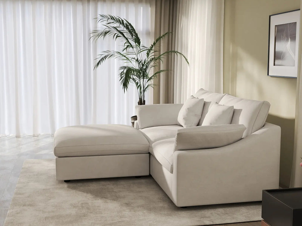 WJS Home 3 Piece Linen White Chaise Sectionals 80 Modular Design 2 Seater_7