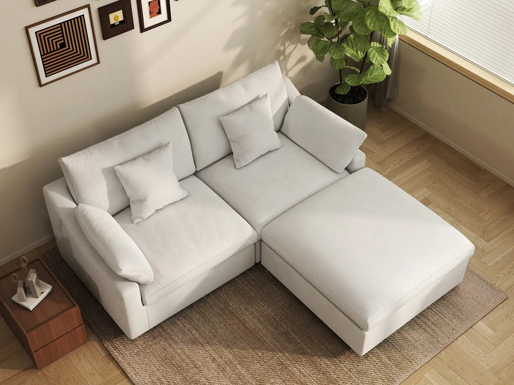 WJS Home 3 Piece Linen White Chaise Sectionals 80 Modular Design 2 Seater_8