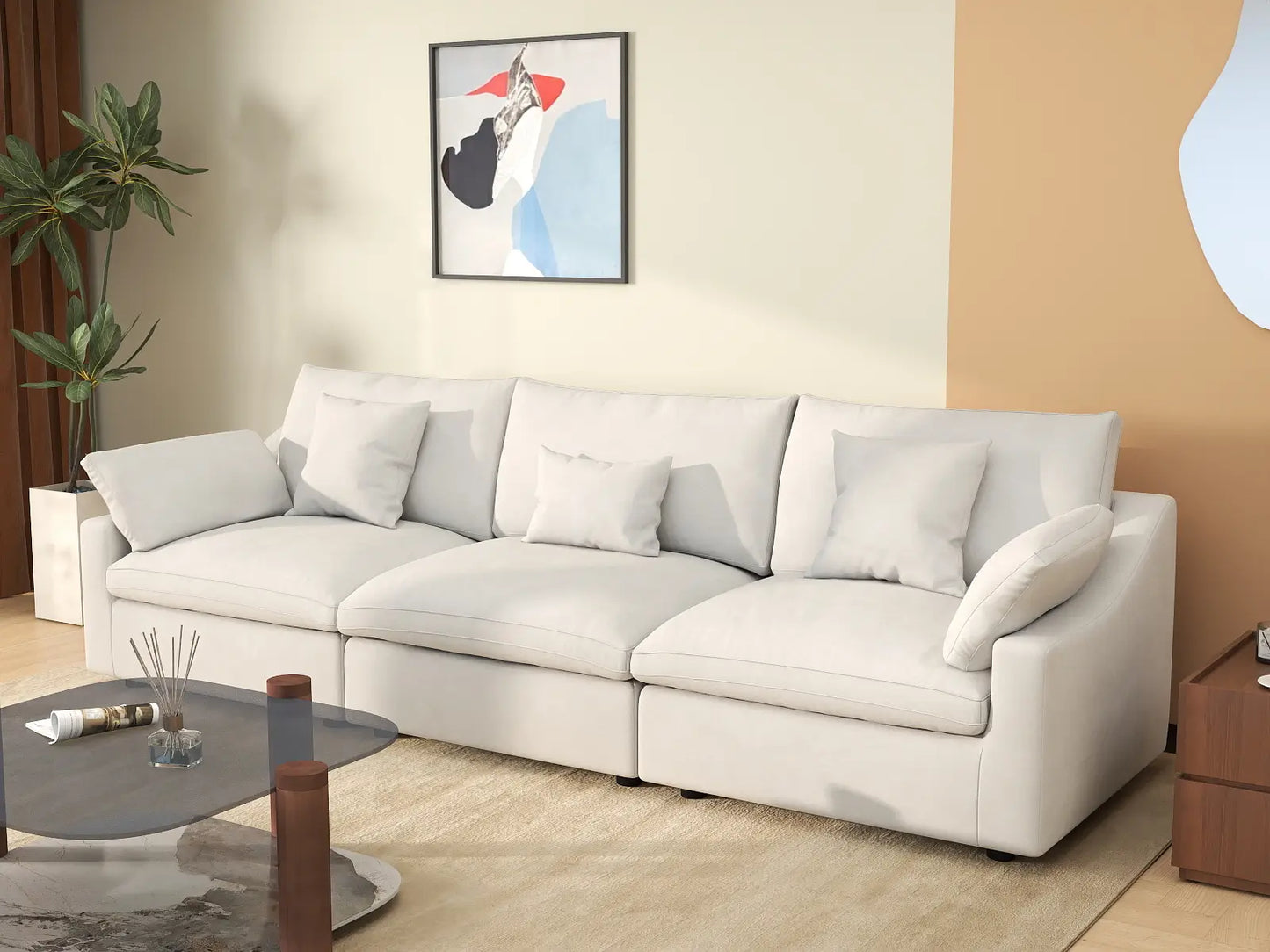 WJS Home 3 Piece White Linen Couch Sectionals 3 Seater_1