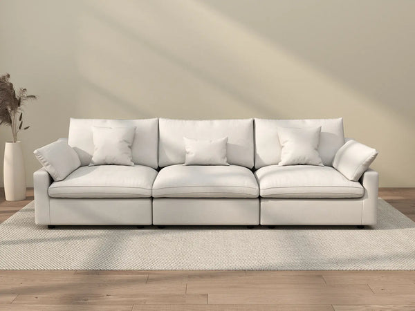 Sofá seccional Deluxe Cloud de 3 plazas, blanco lavable | 3 piezas, tela de chenilla y lino, diseño modular