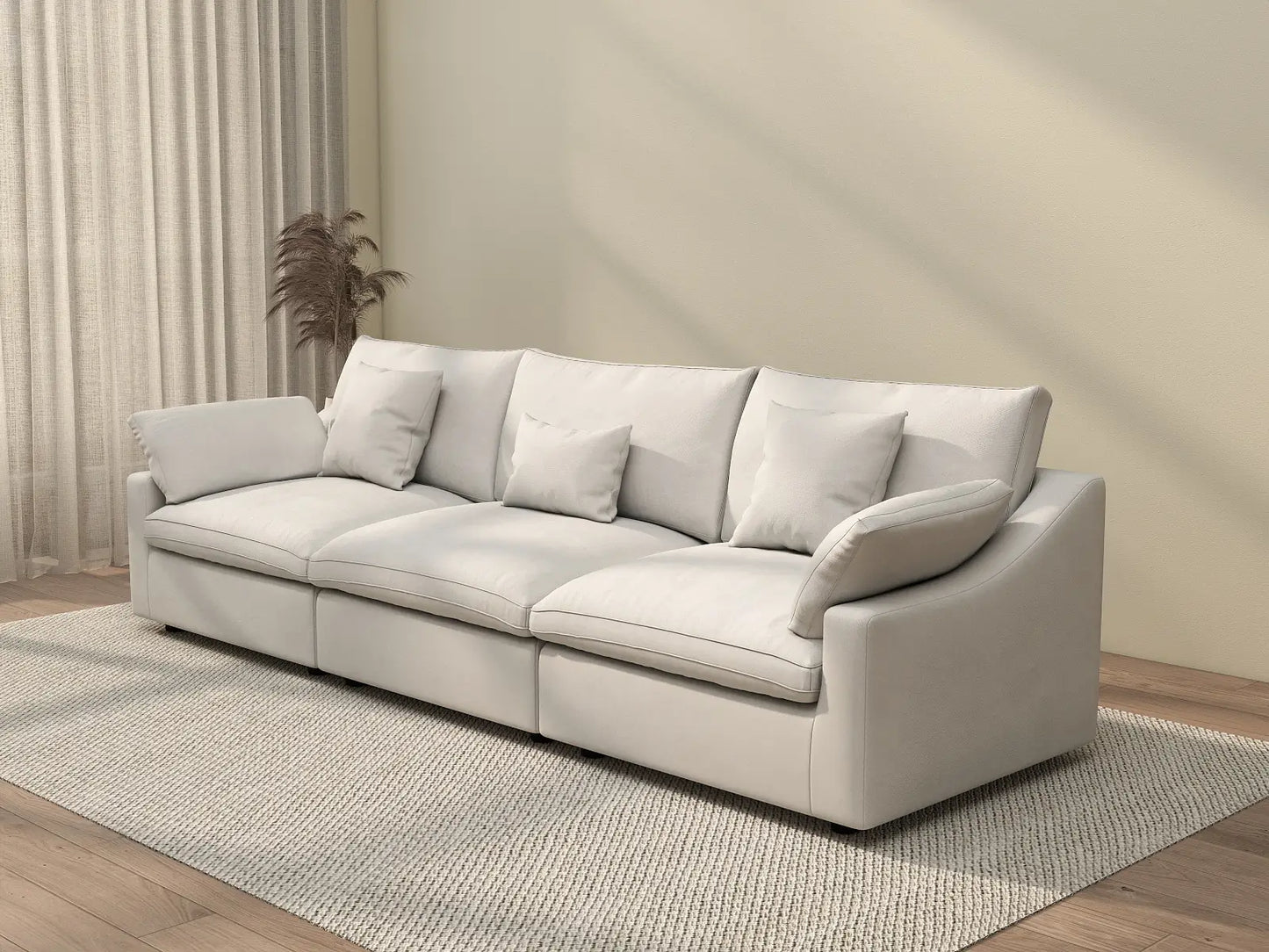 WJS Home 3 Piece White Linen Couch Sectionals 3 Seater_3