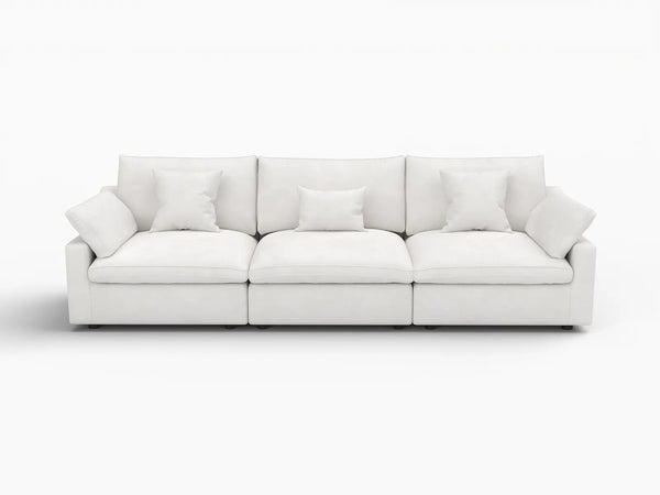 Fundas de sofá seccional Deluxe Slope Cloud | Funda de sofá de chenilla blanca y lino para 3 plazas