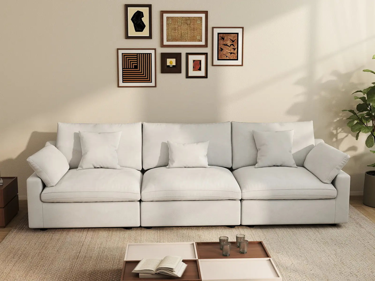 WJS Home 3 Piece White Linen Couch Sectionals 3 Seater_6