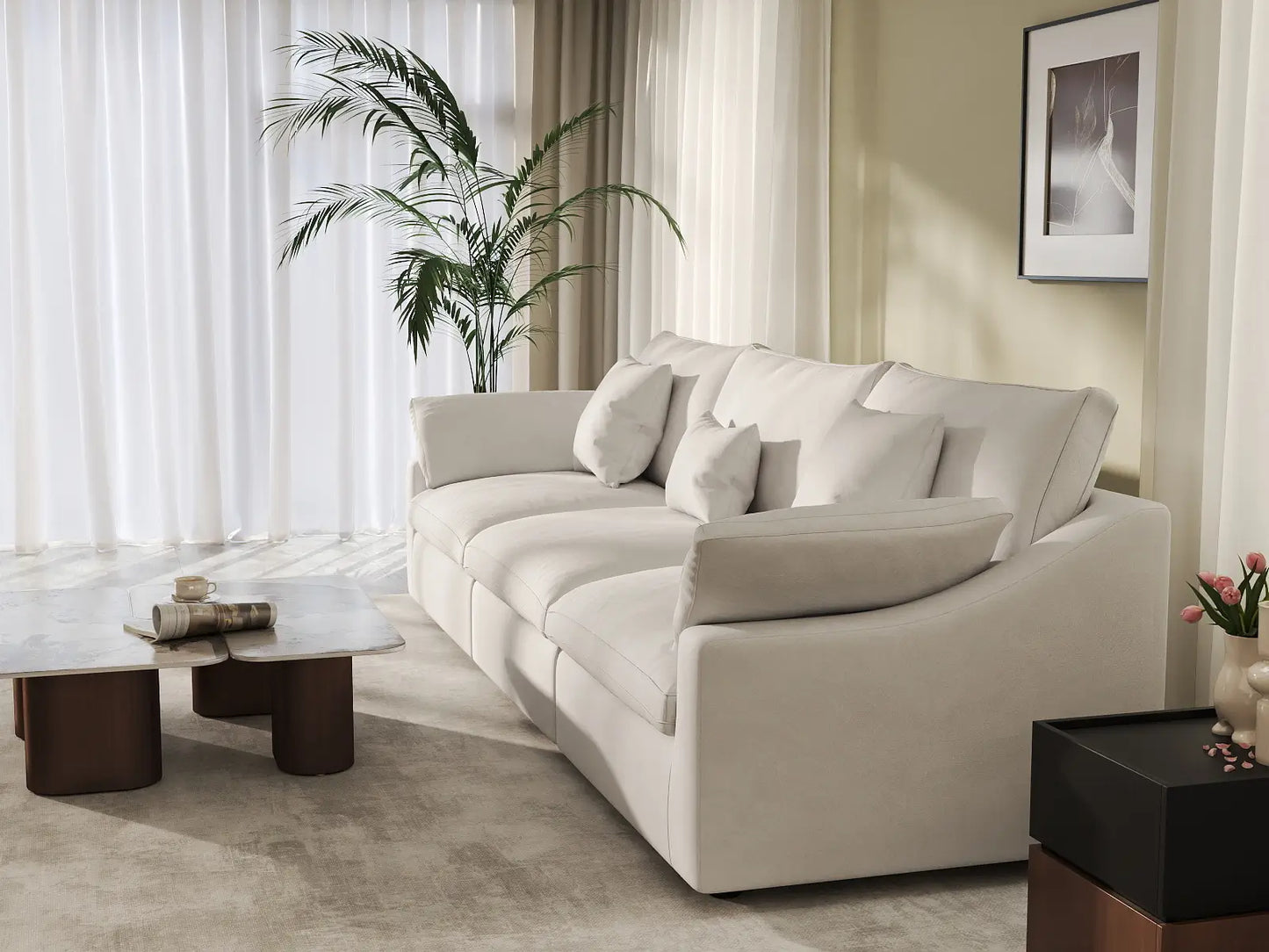 WJS Home 3 Piece White Linen Couch Sectionals 3 Seater_7