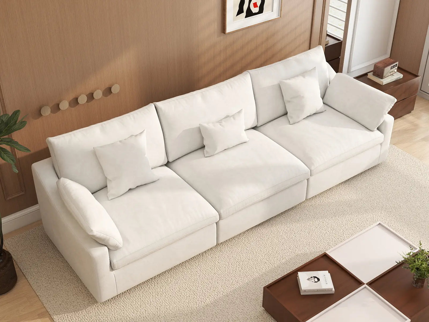 WJS Home 3 Piece White Linen Couch Sectionals 3 Seater_8