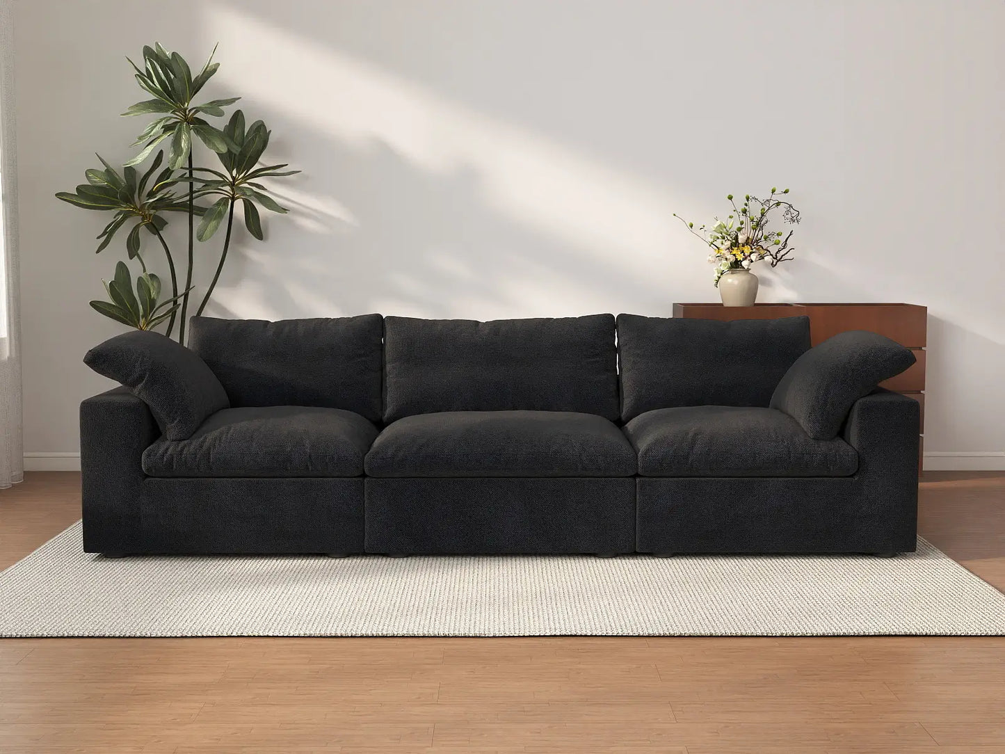 WJS Home 3 PieceCottonandLinenBlackCouchSectionals120FlexibleArmrestPillows3 Seater_2