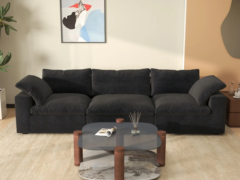 WJS Home 3 PieceCottonandLinenBlackCouchSectionals120FlexibleArmrestPillows3 Seater_6