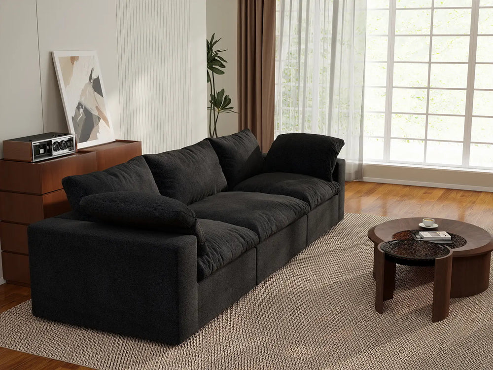 WJS Home 3 PieceCottonandLinenBlackCouchSectionals120FlexibleArmrestPillows3 Seater_7