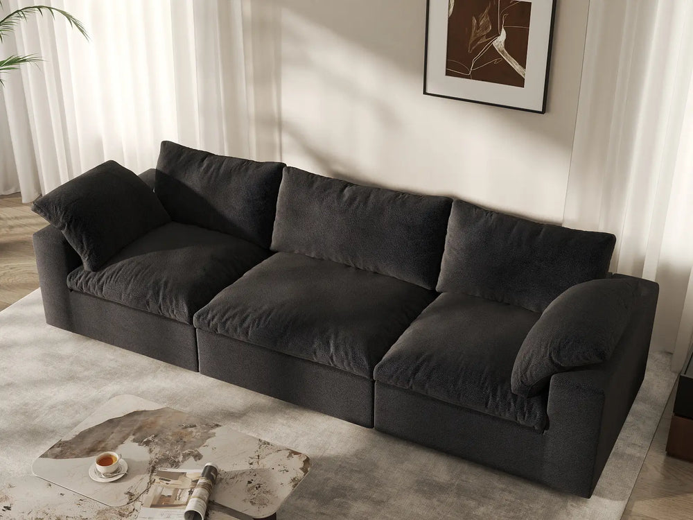 WJS Home 3 PieceCottonandLinenBlackCouchSectionals120FlexibleArmrestPillows3 Seater_8