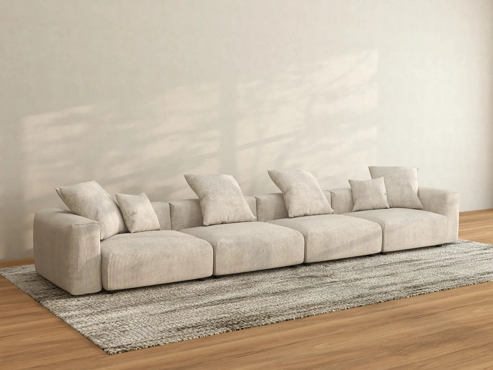 WJS Home 4 Piece Beige Corduroy Couch Sectionals 4 Seater_2