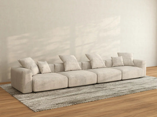 WJS Home 4 Piece Beige Corduroy Couch Sectionals 4 Seater_2