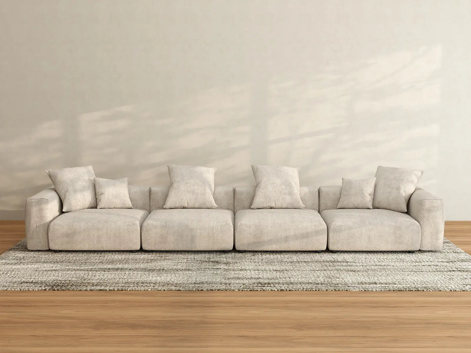 WJS Home 4 Piece Beige Corduroy Couch Sectionals 4 Seater_3
