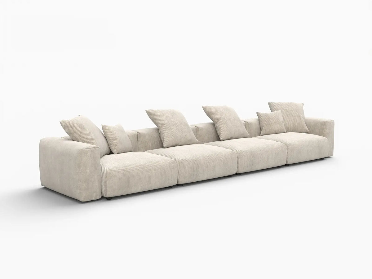 WJS Home 4 Piece Beige Corduroy Couch Sectionals 4 Seater_5