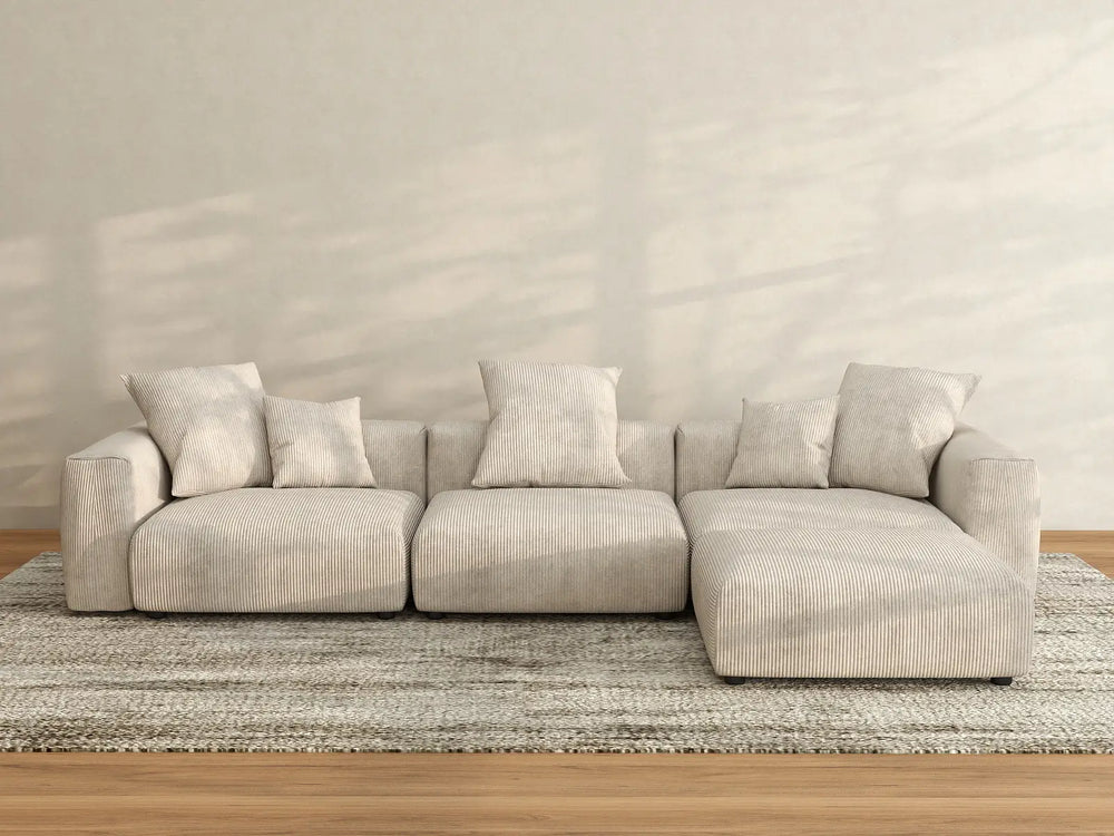 WJS Home 4 Piece Beige Corduroy L Shaped Sectionals 3 Seater_3