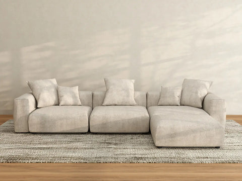 Matrix 3-Seater Beige Washable L-Shaped Sectional | 4-Piece (includes 1 Ottoman), Corduroy Fabric, Modular Design