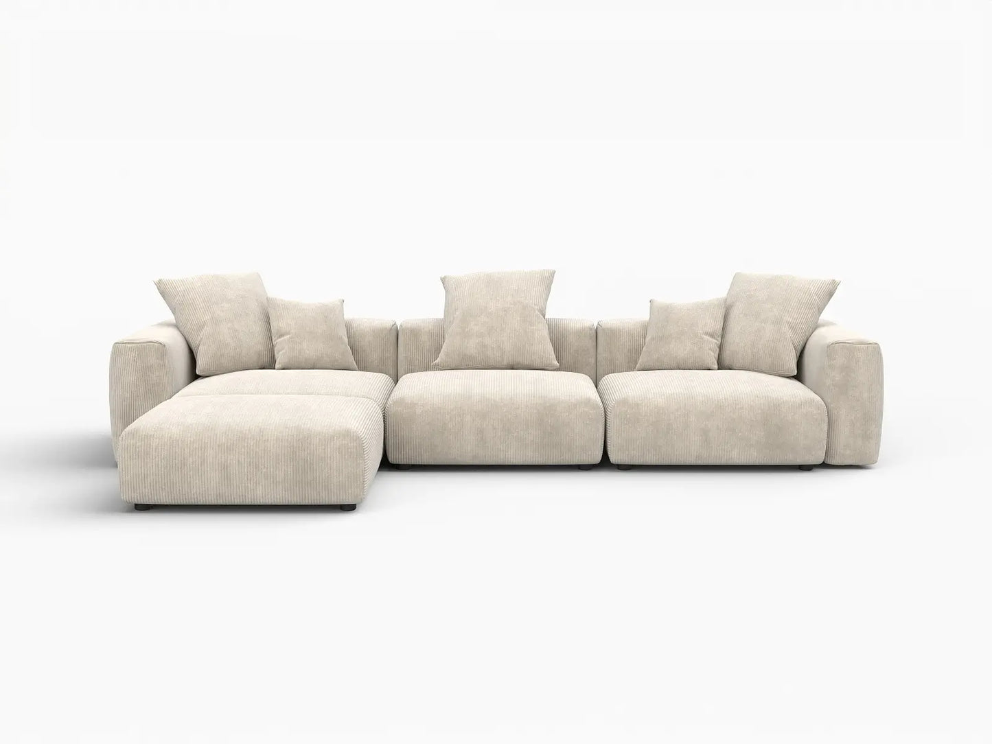 WJS Home 4 Piece Beige Corduroy L Shaped Sectionals 3 Seater_4