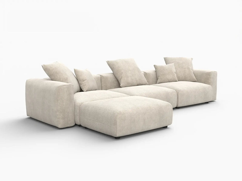 WJS Home 4 Piece Beige Corduroy L Shaped Sectionals 3 Seater_5