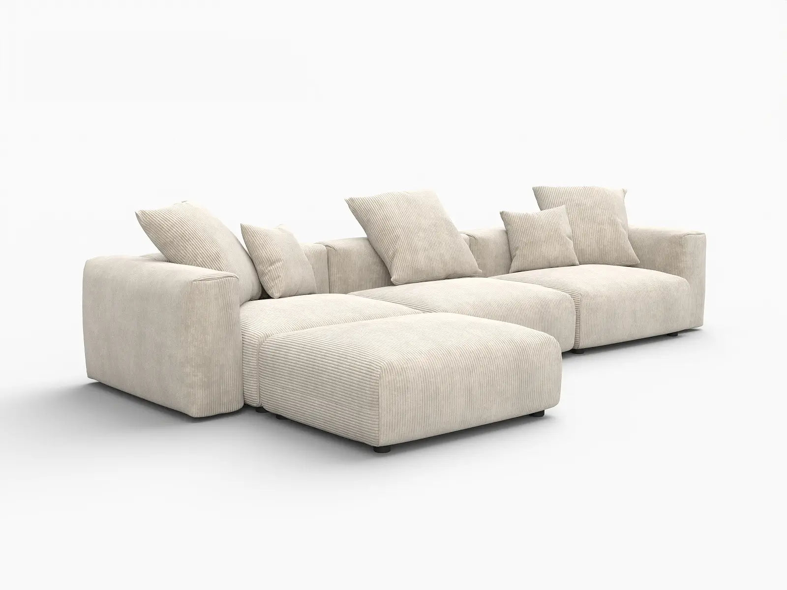 WJS Home 4 Piece Beige Corduroy L Shaped Sectionals 3 Seater_5