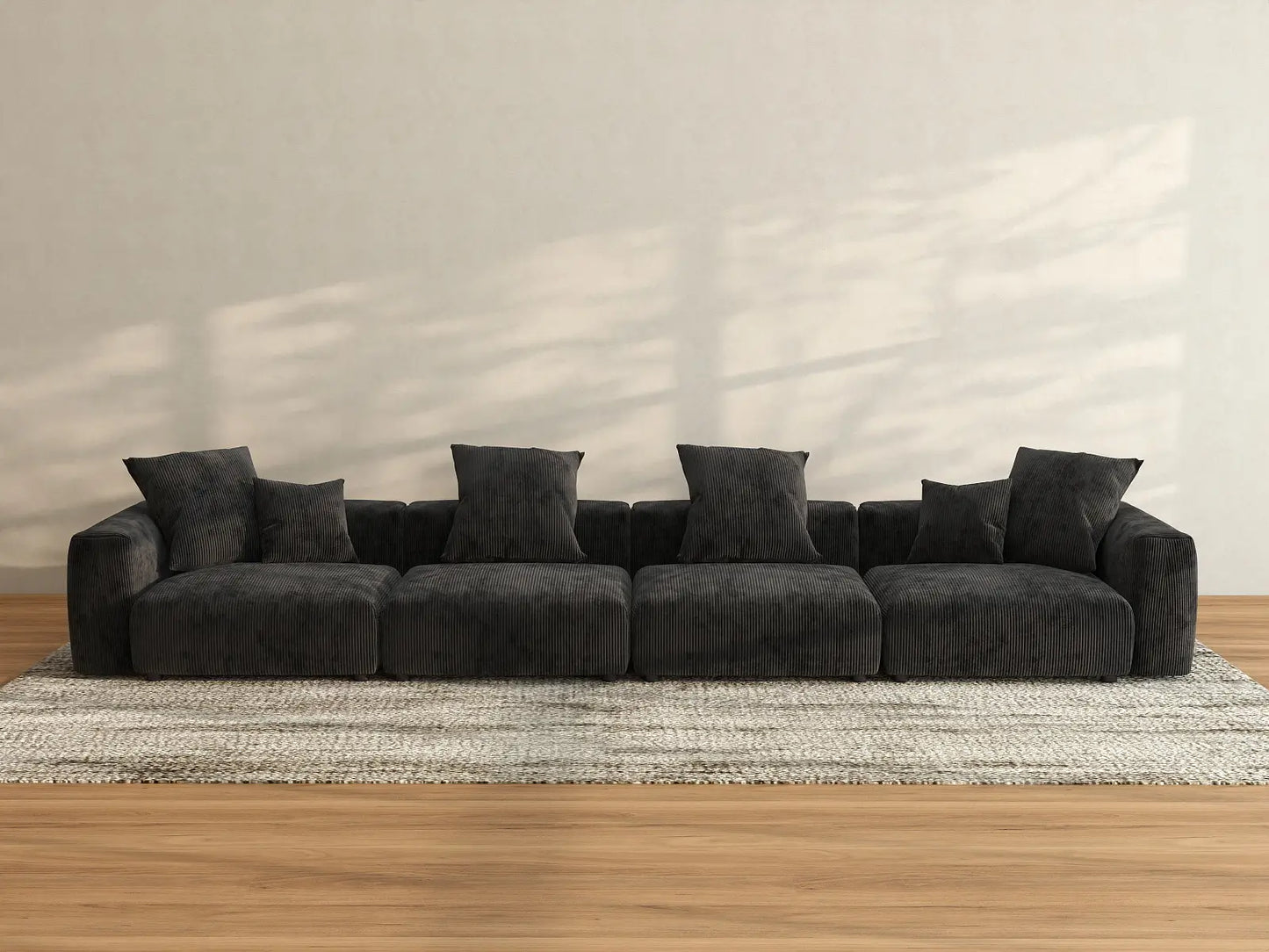 WJS Home 4 Piece Black Corduroy Couch Sectionals 4 Seater_3