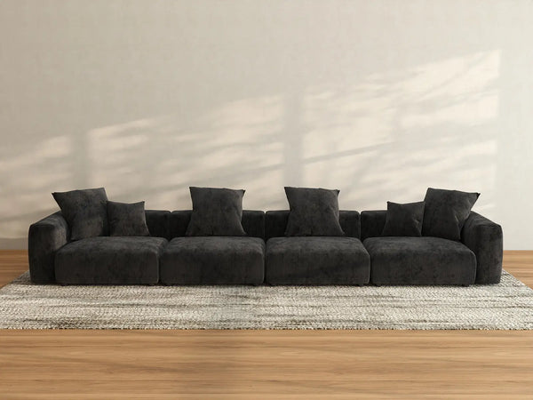 Matrix Modern Modular Sofas | 4-Piece Black Corduroy Couch Sectionals 4-Seater