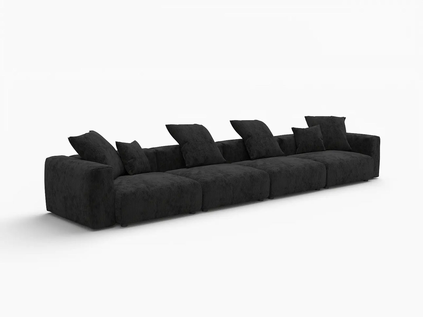 WJS Home 4 Piece Black Corduroy Couch Sectionals 4 Seater_5