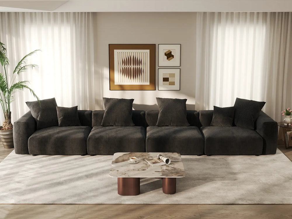 WJS Home 4 Piece Black Corduroy Couch Sectionals 4 Seater_6