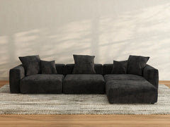 Matrix Modern Modular Sofas | 4-Piece Black Corduroy L-Shaped Sectionals 3-Seater