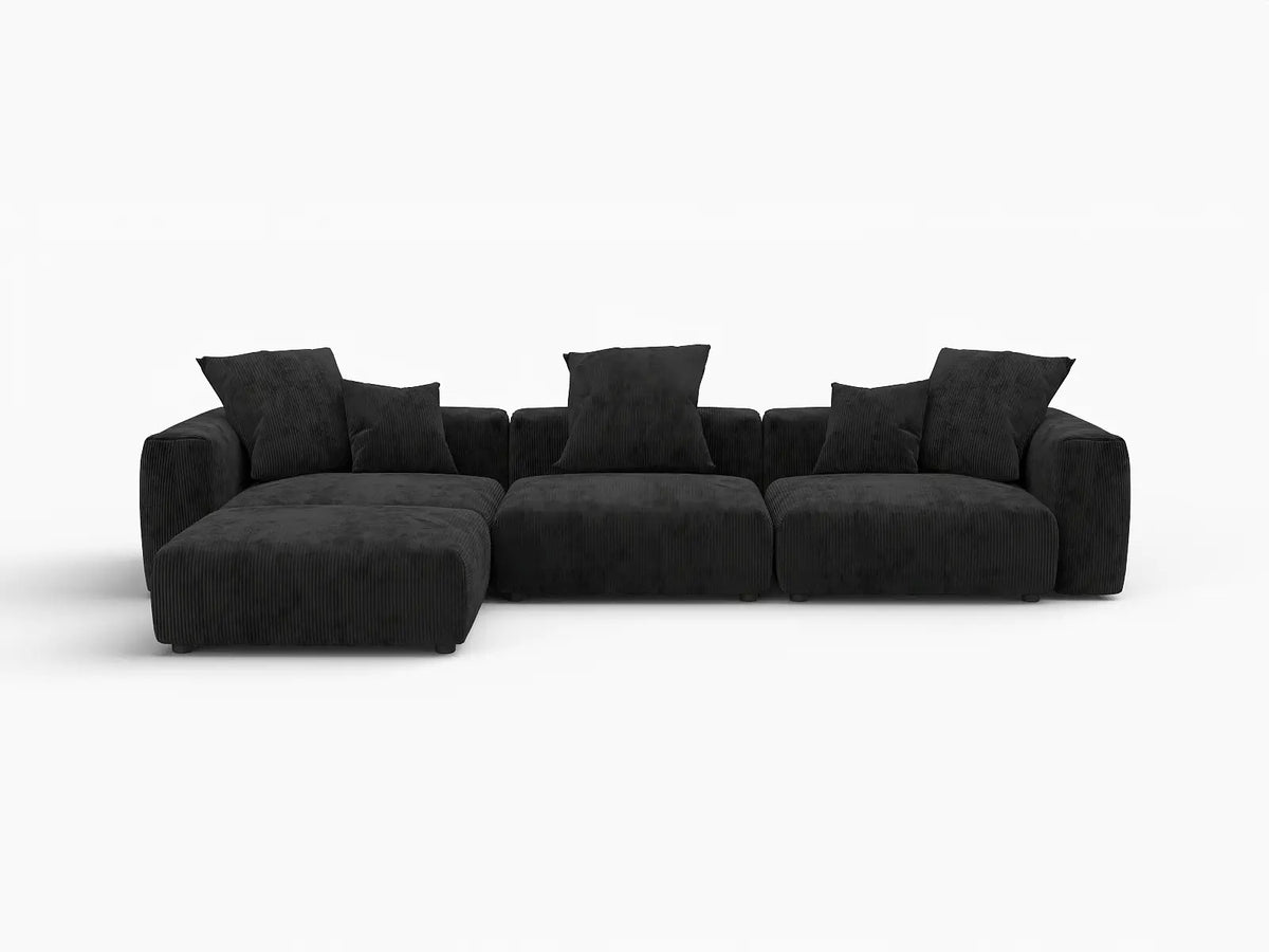 WJS Home 4 Piece Black Corduroy L Shaped Sectionals 3 Seater_4