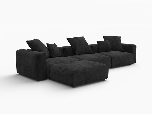 WJS Home 4 Piece Black Corduroy L Shaped Sectionals 3 Seater_5