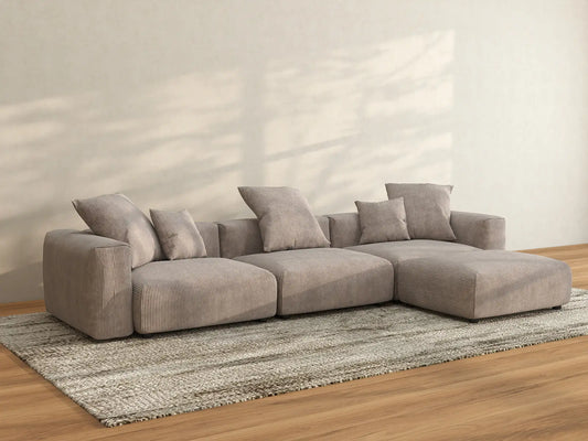 WJS Home 4 Piece Brown Corduroy L Shaped Sectionals 3 Seater_2