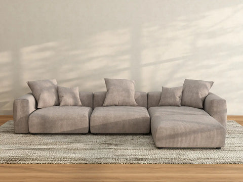 Matrix 3-Seater Brown Washable L-Shaped Sectional | 4-Piece (includes 1 Ottoman), Corduroy Fabric, Modular Design