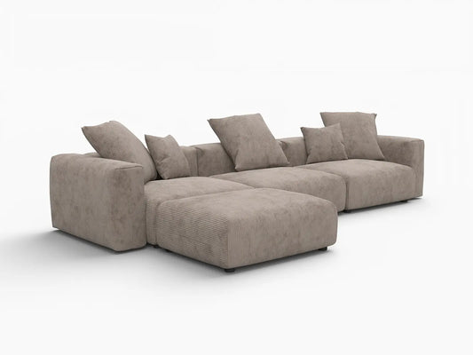 WJS Home 4 Piece Brown Corduroy L Shaped Sectionals 3 Seater_5