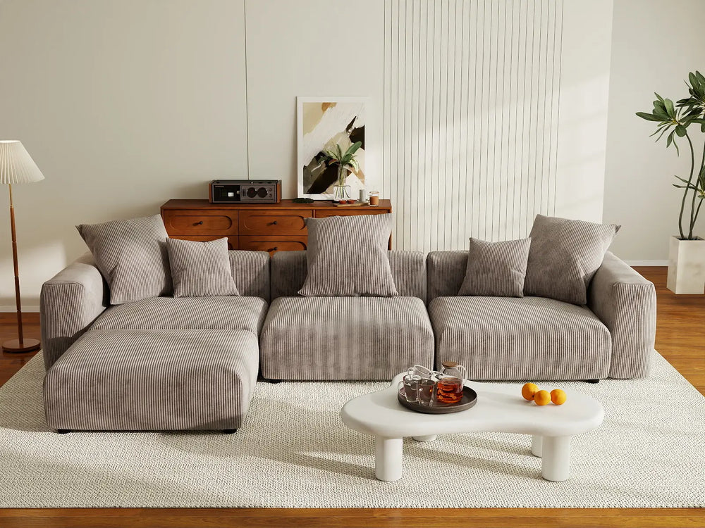 WJS Home 4 Piece Brown Corduroy L Shaped Sectionals 3 Seater_6