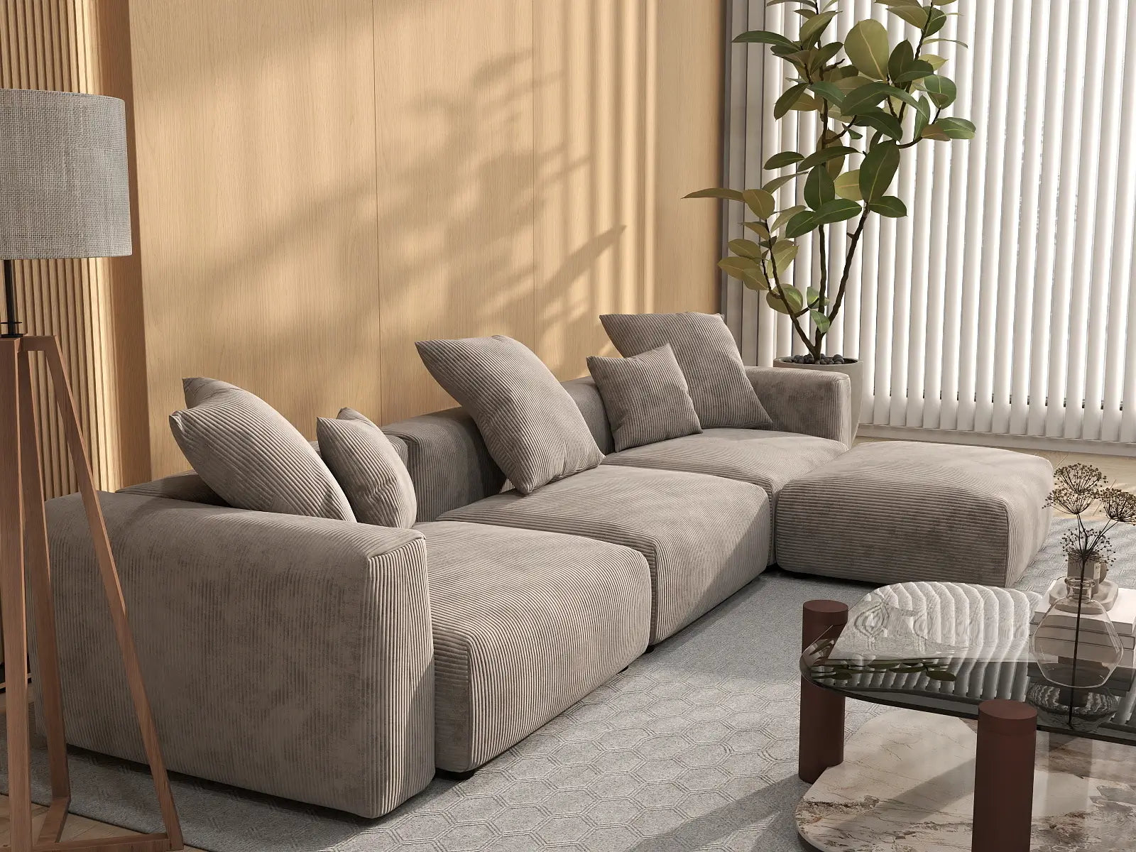 WJS Home 4 Piece Brown Corduroy L Shaped Sectionals 3 Seater_7