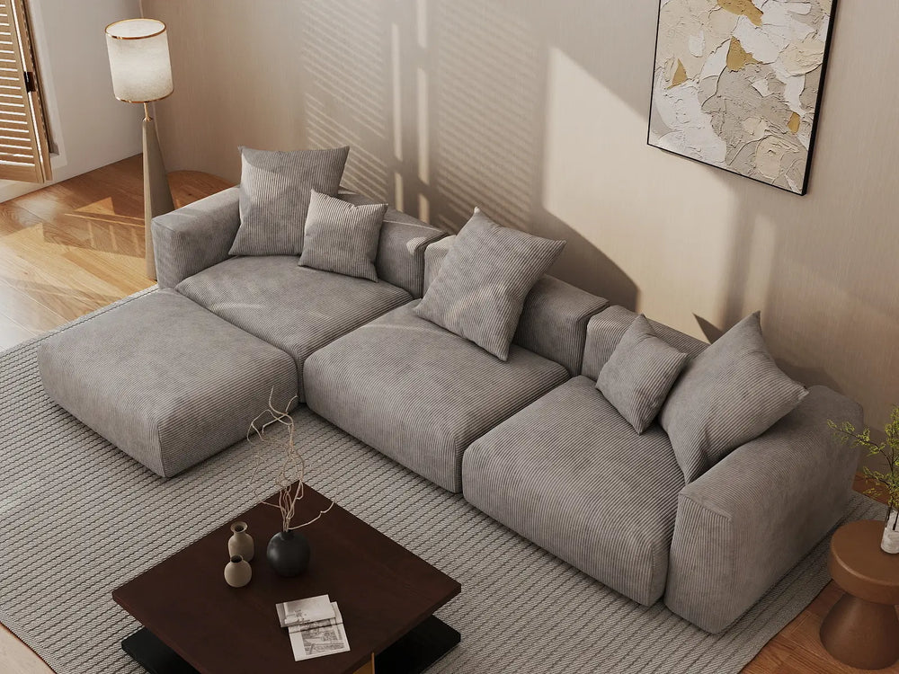 WJS Home 4 Piece Brown Corduroy L Shaped Sectionals 3 Seater_8