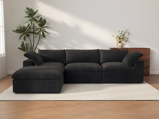 WJS Home 4 Piece Cotton and Linen Black L Shaped Sectionals 120 Storage Ottoman 3 Seater_2