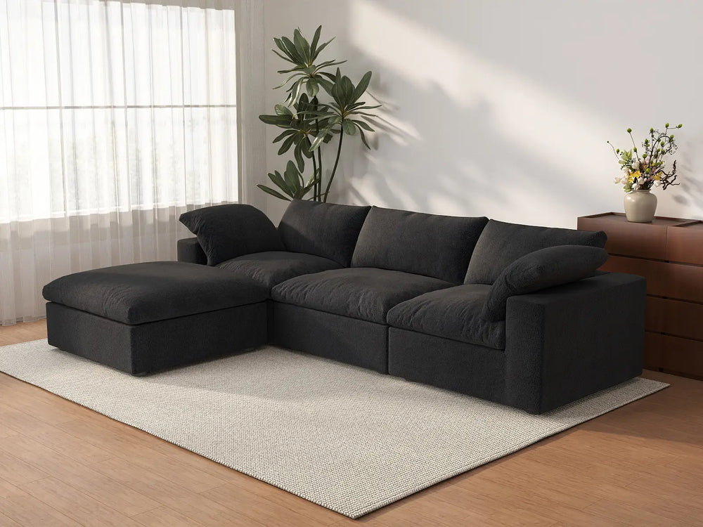 WJS Home 4 Piece Cotton and Linen Black L Shaped Sectionals 120 Storage Ottoman 3 Seater_3