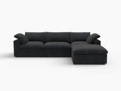 Deluxe Premium Cloud Sectional Sofas Covers | Premium Cloud Cotton and Linen Black 3-Seater With Ottoman Covers