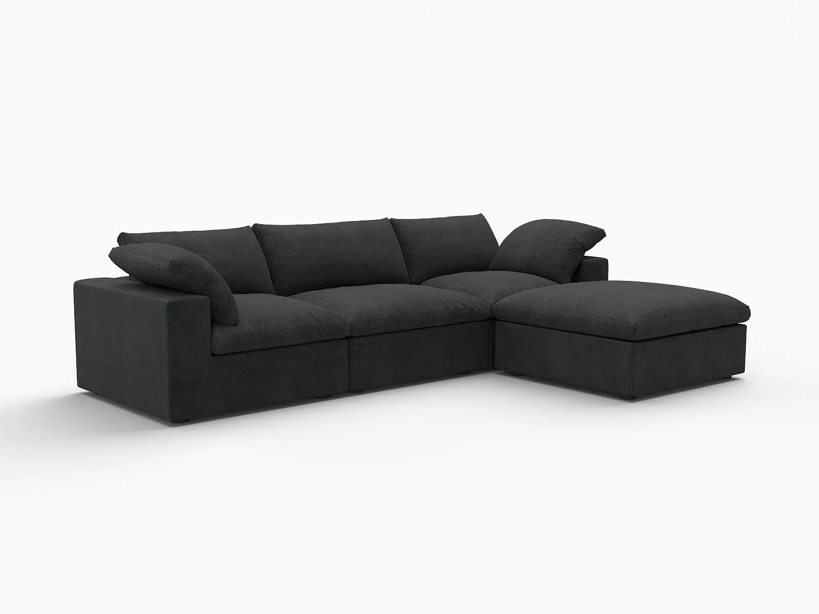 WJS Home 4 Piece Cotton and Linen Black L Shaped Sectionals 120 Storage Ottoman 3 Seater_5