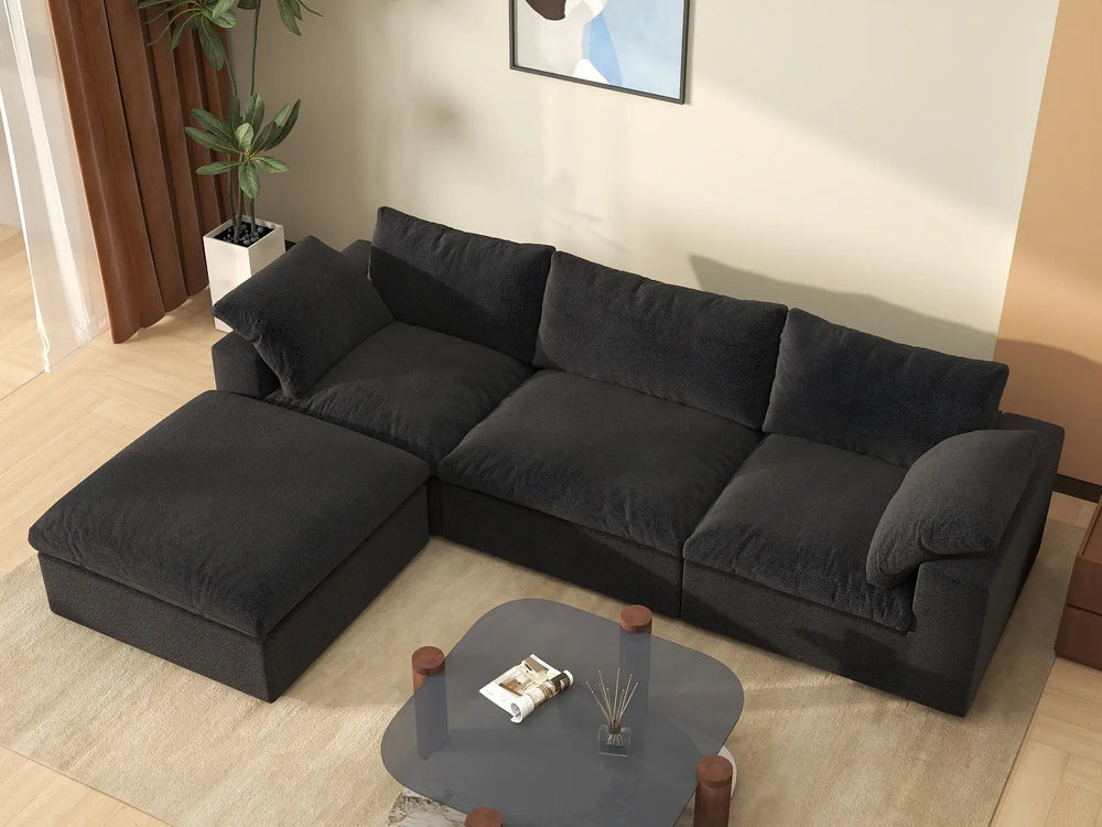 WJS Home 4 Piece Cotton and Linen Black L Shaped Sectionals 120 Storage Ottoman 3 Seater_8