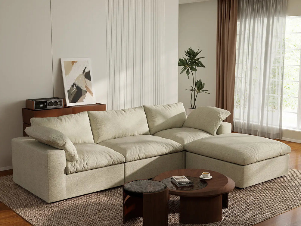 WJS Home 4 Piece Cotton and Linen Khaki L Shaped Sectionals 120 Cloud Like Comfort 3 Seater_1