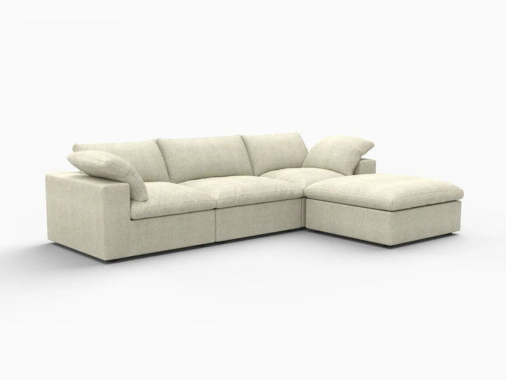 Deluxe Cloud 3-Seater Khaki Storage L-Shaped Sectional | 4-Piece (includes 1 Ottoman), Cotton and Linen Fabric, Washable Covers