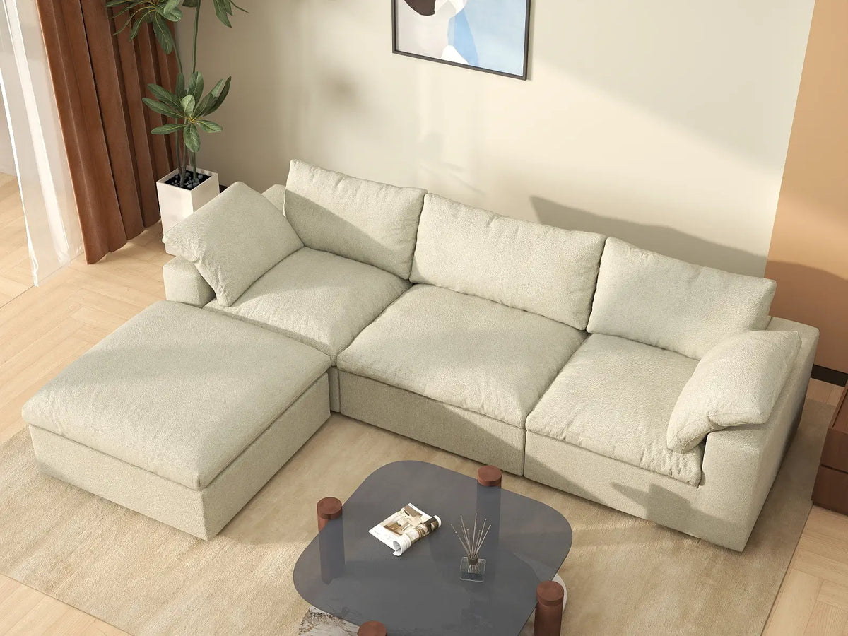 Khaki Premium Cloud Sectional Sofas L-Shaped Sectionals 3-seaters | WJS ...