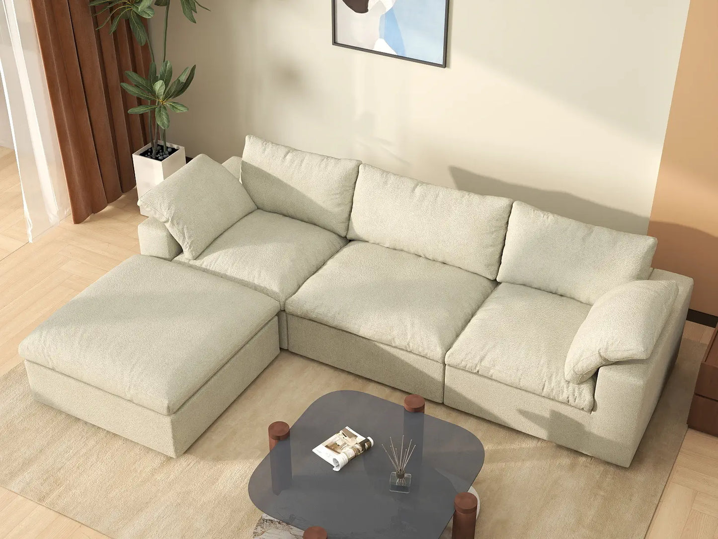 WJS Home 4 Piece Cotton and Linen Khaki L Shaped Sectionals 120 Cloud Like Comfort 3 Seater_8