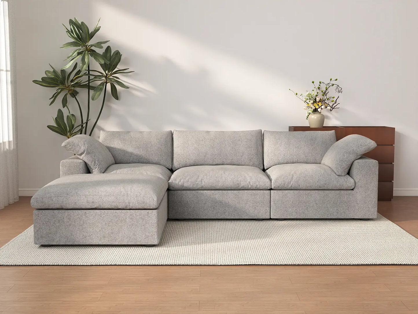 WJS Home 4 Piece Cotton and Linen Light Grey L Shaped Sectionals 120 Removable _ Washable Covers 3 Seater_2