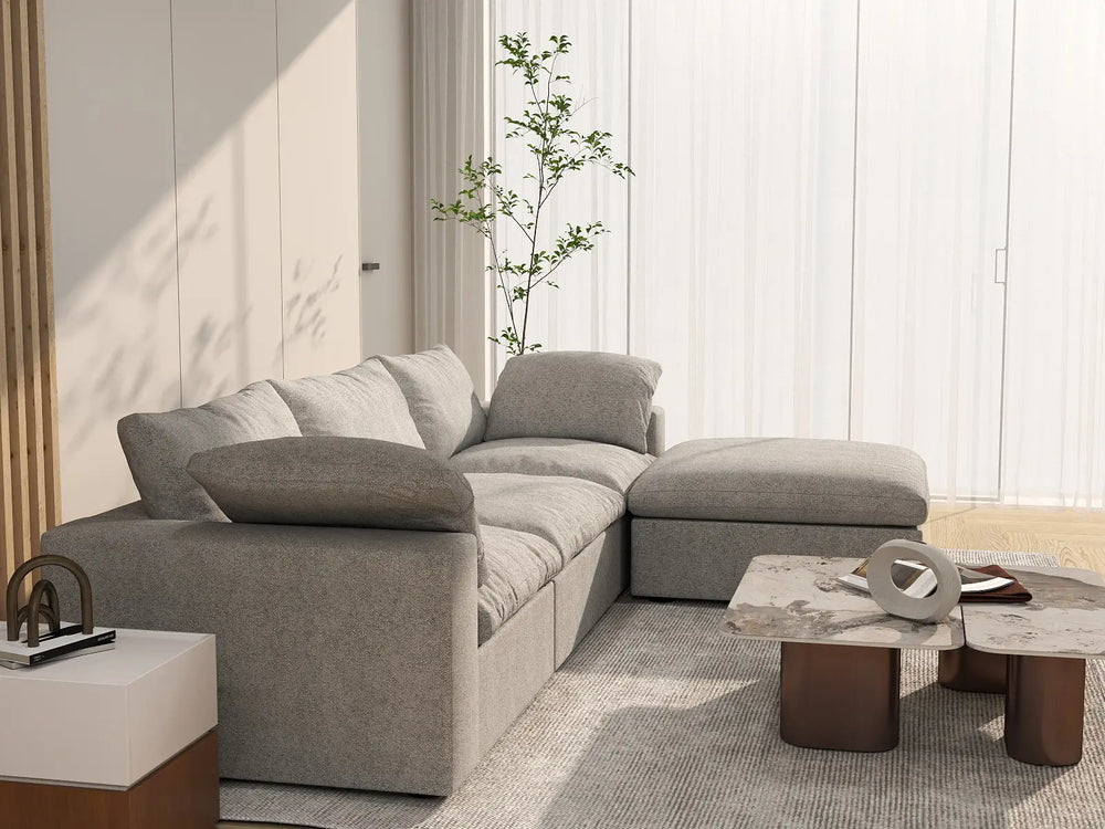 WJS Home 4 Piece Cotton and Linen Light Grey L Shaped Sectionals 120 Removable _ Washable Covers 3 Seater_7